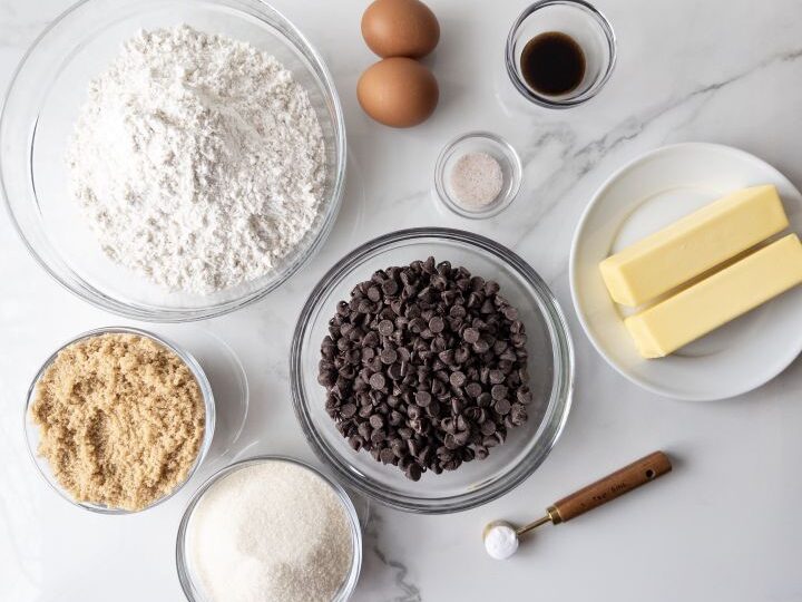 Ingredients used to make One Bowl Gluten-Free Chocolate Chip Cookies