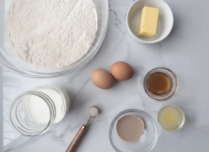 Ingredients to make fresh milled hamburger buns 