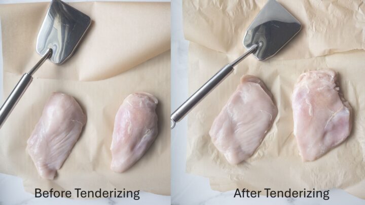 Chicken before and after being tenderized with meat tenderizer