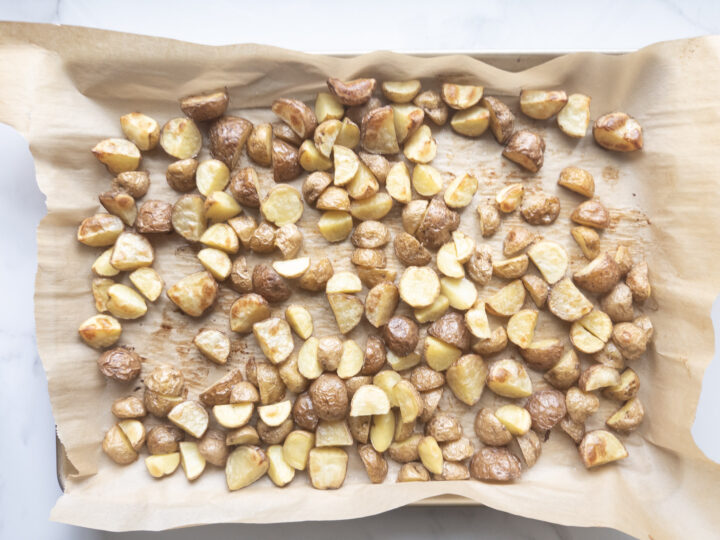 Roasted baby potatoes after roasting in the oven