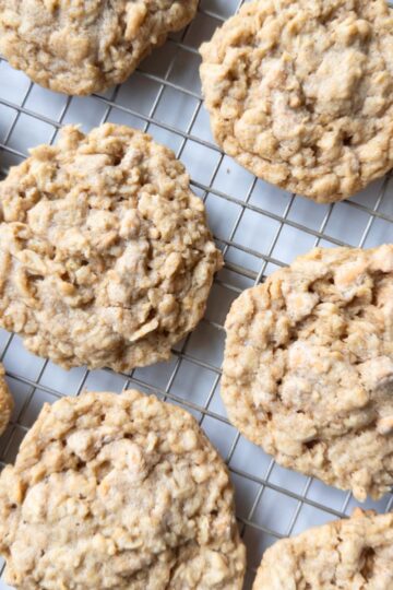 Soft & Chewy Oatmeal Butterscotch Cookies with Fresh Milled Flour on a cooling rack