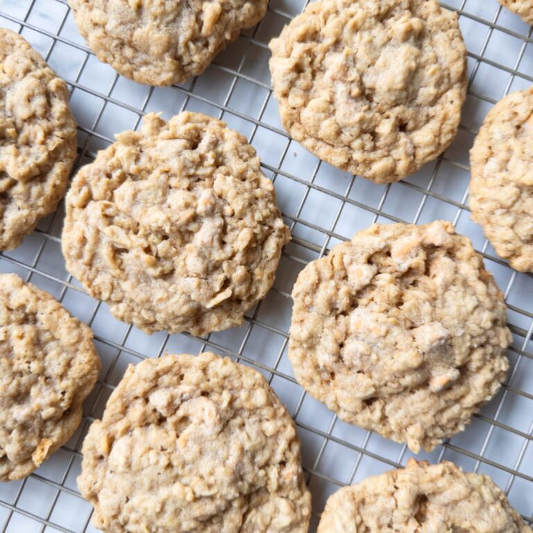 Soft & Chewy Oatmeal Butterscotch Cookies with Fresh Milled Flour on a cooling rack