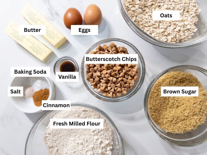 Ingredients for Soft & Chewy Oatmeal Butterscotch Cookies with Fresh Milled Flour