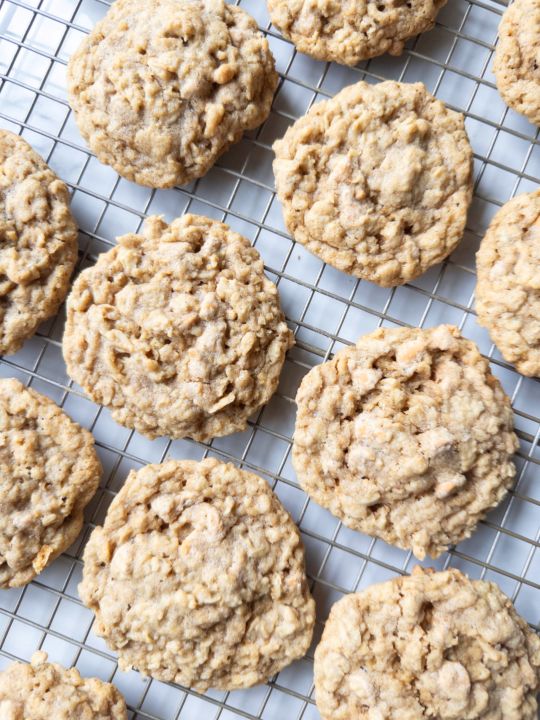 Soft & Chewy Oatmeal Butterscotch Cookies with Fresh Milled Flour on a cooling rack