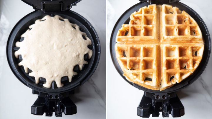 Fresh Milled Waffles with Greek Yogurt Step 4: Pour batter into waffle iron