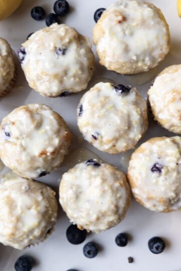 Lemon Blueberry Cottage Cheese Muffins with lemons and blueberries