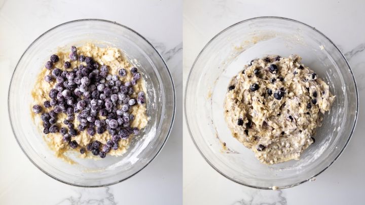 Lemon Blueberry Cottage Cheese Muffins (Gluten-Free) Step 4 fold in blueberries