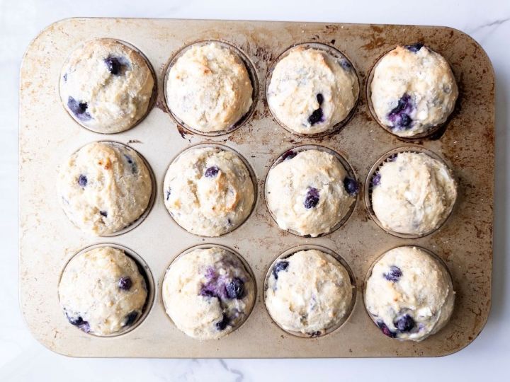 Lemon Blueberry Cottage Cheese Muffins (Gluten-Free) Step 5 baked in muffin tin