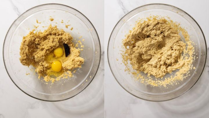 Step 3: Adding eggs and vanilla and beating again