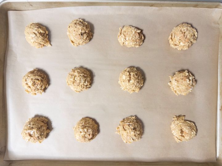 Step 5: Scoop 12 equal portions of dough onto a prepared cookie sheet
