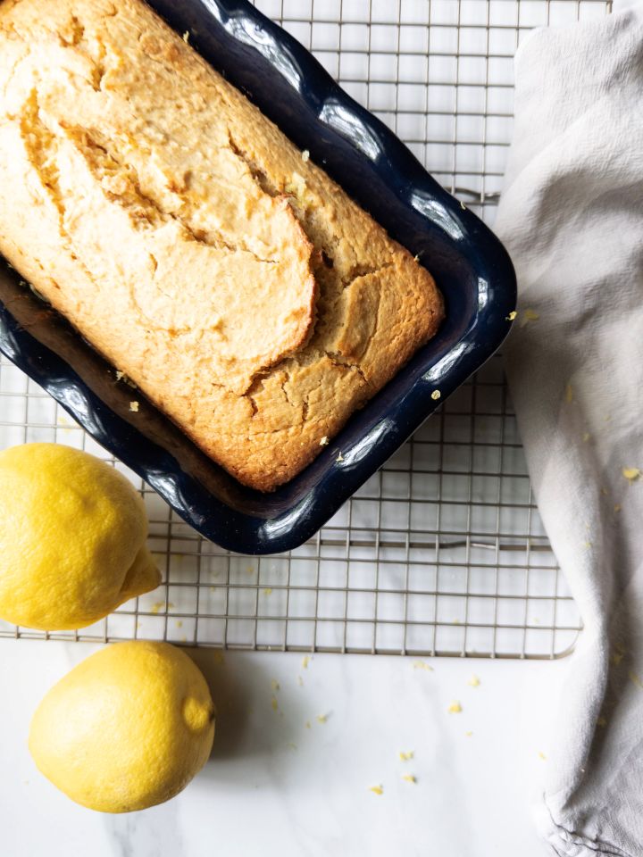 Lemon Loaf with Fresh Milled Flour in the loaf pan