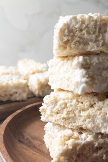 Thick & Gooey Rice Crispy Treats stacked on each other