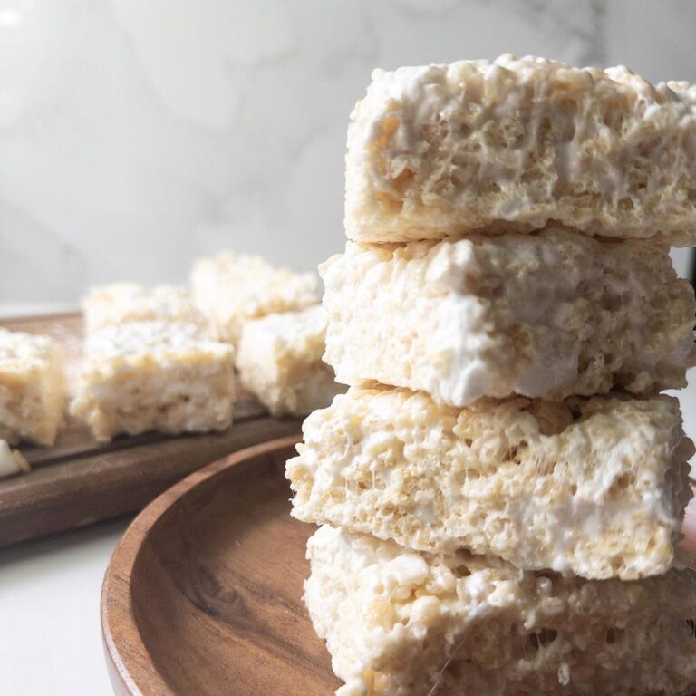 Thick & Gooey Rice Crispy Treats stacked on each other